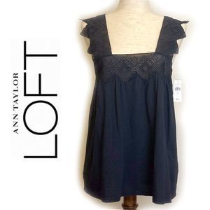 NWT Ann Taylor Loft Navy Top with Lace Yoke Sz M